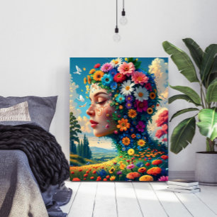 Affiche d'art surréaliste de la déesse florale