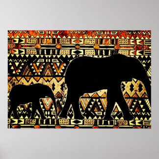 Affiche d'art tribal africain de l'éléphant