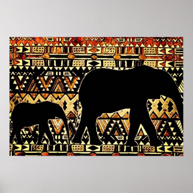 Affiche d'art tribal africain de l'éléphant (Devant)