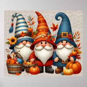Affiche d'art Trio Gnomes de Thanksgiving