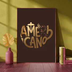 Affiche d'art typographique Americano Gold Coffee
