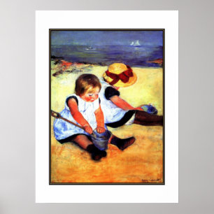 Affiche d'art vintage Deux enfants à la plage