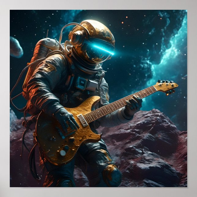 Affiche d'astronaute avec guitare électrique (Devant)