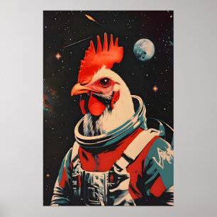 Affiche d'astronaute de poulet, Impression rétro d