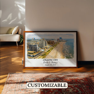 Affiche d'Atlantic City New Jersey, Aquarelle, Cus