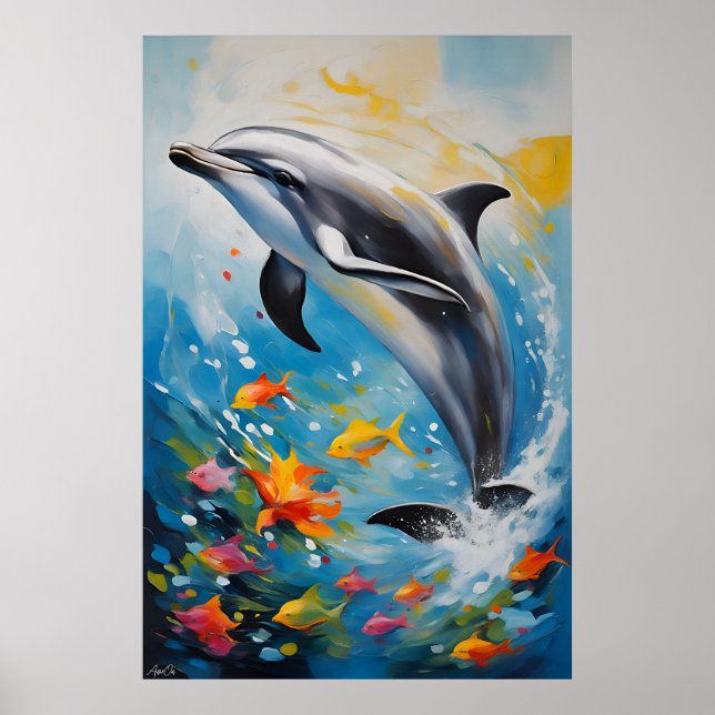 Affiche | Dauphin | Style de peinture à l'huile (Devant)