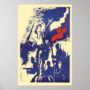 Affiche de 1945 SFR Yougoslavie Partisans Josip Br