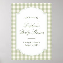 Affiche de Baby Shower à carreaux vert sauge