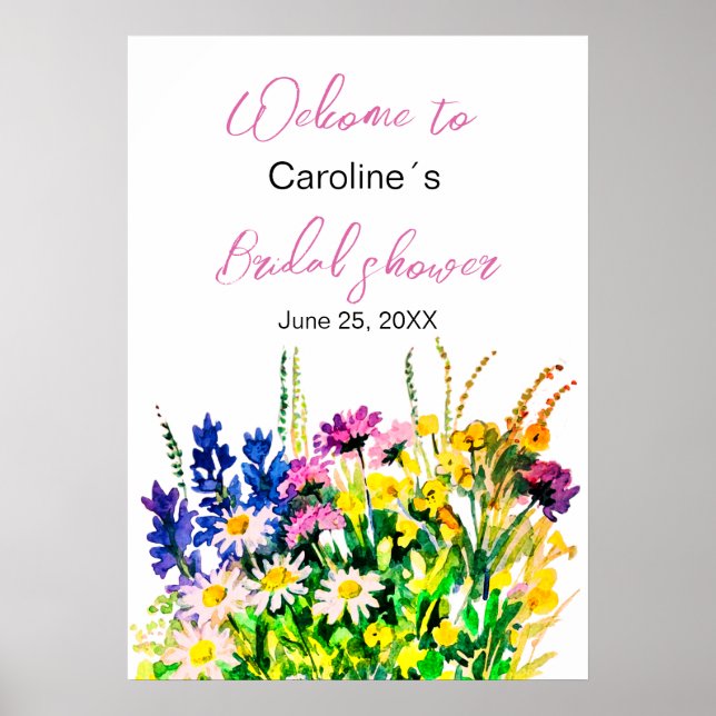 Affiche de baby shower de mariage fleurs sauvages (Devant)