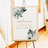 Affiche de Baby Shower Rose Tropical Pampas Palmie