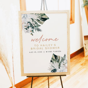 Affiche de Baby Shower Rose Tropical Pampas Palmie