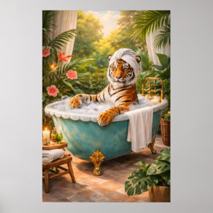 Affiche de bain de tigre, impression drôle de spa