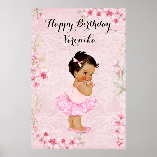 Affiche de ballerine fille bébé fleurs roses (Devant)