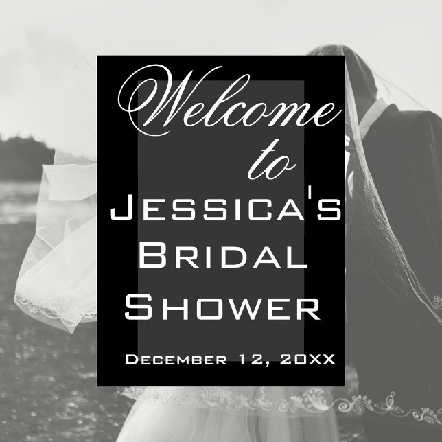 Affiche de bapteme de mariage simple noir et blanc (Elegant black and white bridal shower poster)