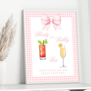 Affiche de bar à cocktails ruban gingham rose
