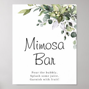 Affiche de bar à mimosa à l'aquarelle d'eucalyptus