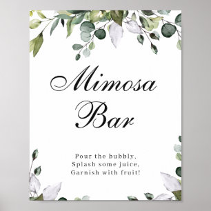 Affiche de bar à mimosa à l'aquarelle d'eucalyptus