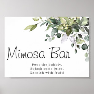 Affiche de bar à mimosa à l'aquarelle d'eucalyptus