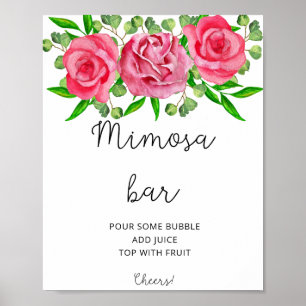 Affiche de bar à mimosa aux roses à l'aquarelle