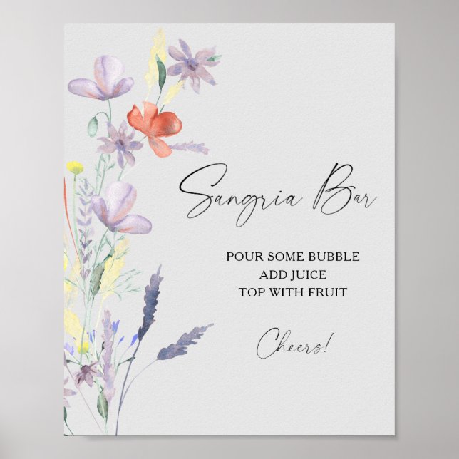 Affiche de bar de sangria florale moderne à l'aqua (Devant)