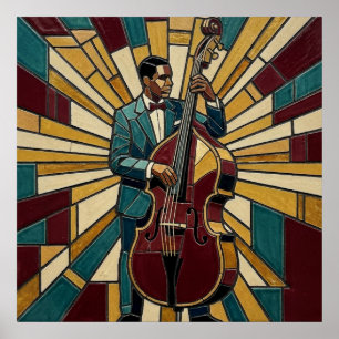 Affiche de bassiste de jazz mosaïque Verre teinté