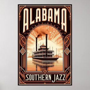 Affiche de bateau à roue de l'Alabama vintage