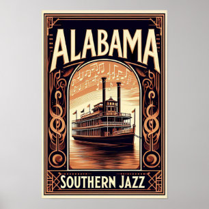 Affiche de bateau à roue de rivière de jazz vintag
