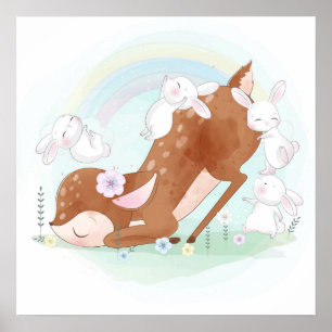Affiche de bébé cerf avec bébés lapins