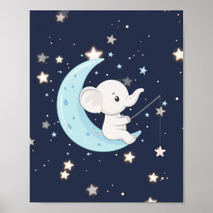 Affiche de bébé éléphant pêchant des étoiles