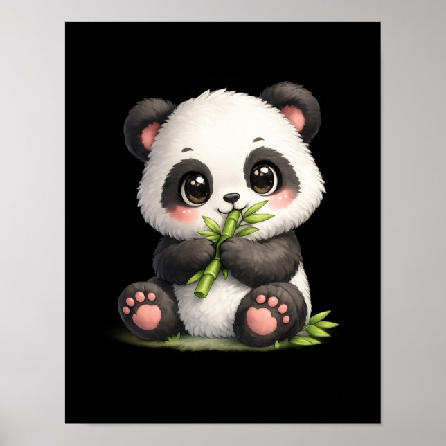 Affiche de bébé panda mignon mangeant du bambou  (Devant)