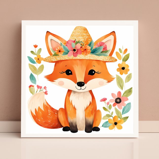 Affiche de bébé renard floral : Mignon et fantaisi (Créateur téléchargé)