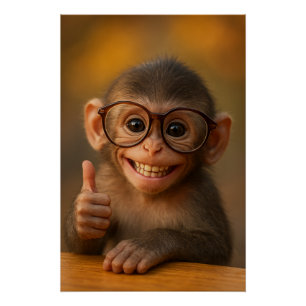 Affiche de bébé singe joyeux avec un sourire drôle
