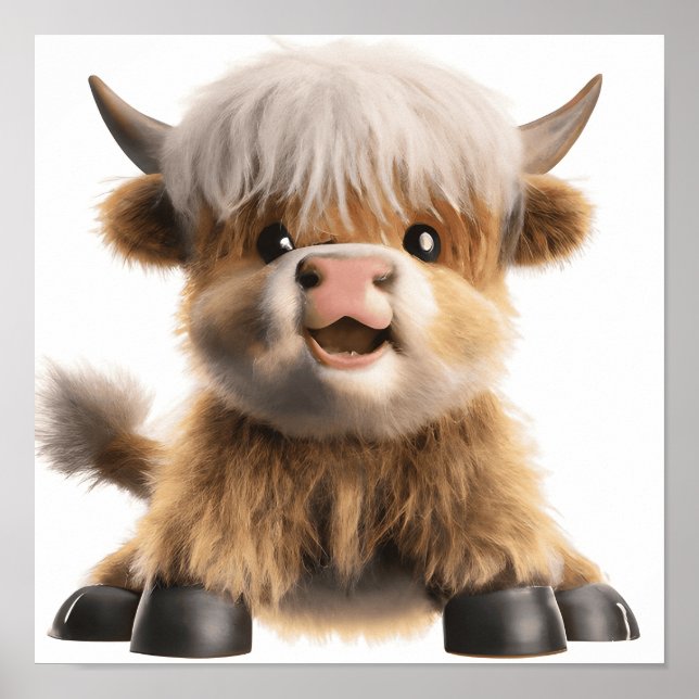 Affiche de bébé vache des Highlands mignonne (Devant)