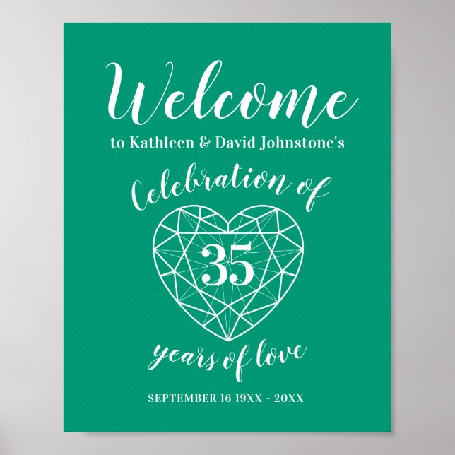 Affiche de bienvenue 35e anniversaire vert émeraud (Devant)