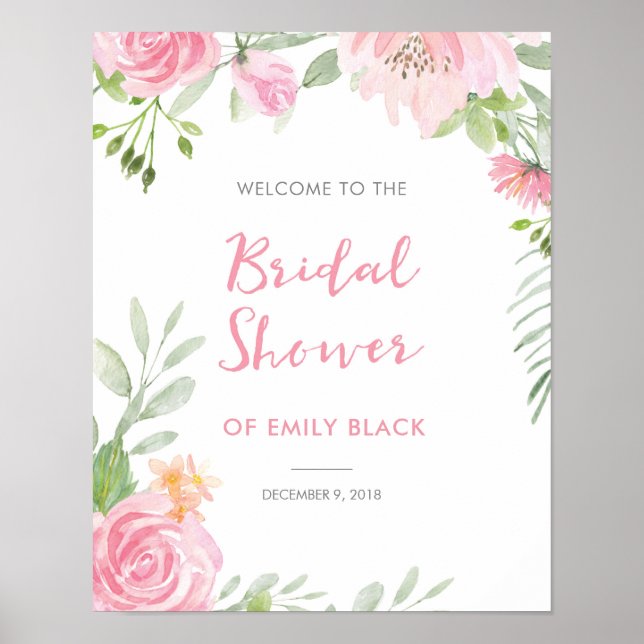 Affiche de bienvenue à fleurs rose Fête des mariée (Devant)