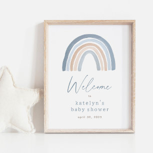 Affiche de bienvenue Baby shower arc-en-ciel bleu 