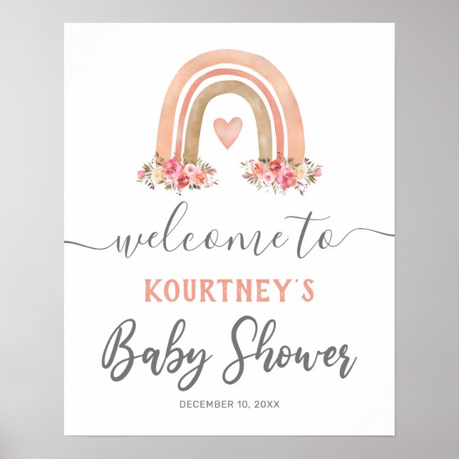 Affiche de bienvenue Baby shower arc-en-ciel rose  (Devant)