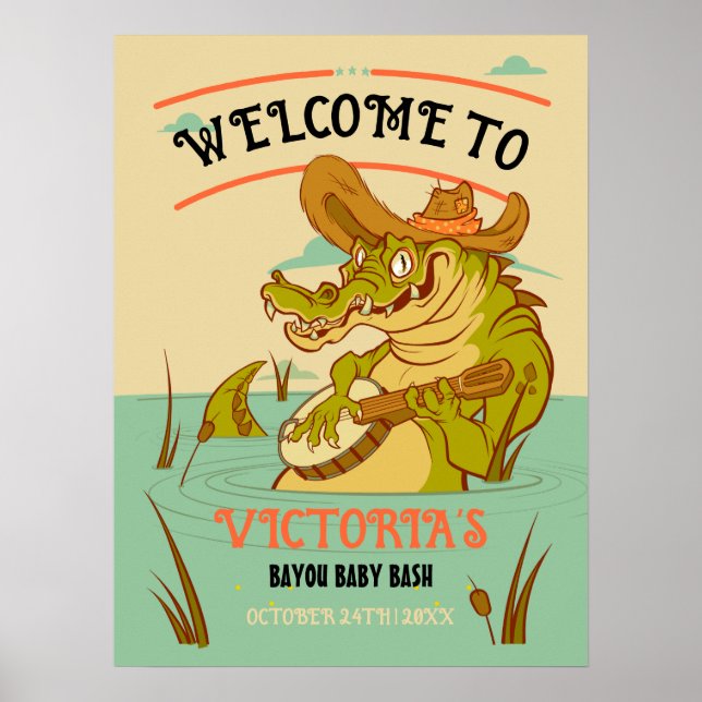 Affiche de bienvenue Baby shower Bayou Cajun Allig (Devant)