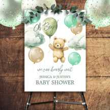 Affiche de bienvenue Baby shower Bearly Wait Green