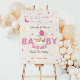 Affiche de bienvenue Baby shower Bleu Bear Balloon