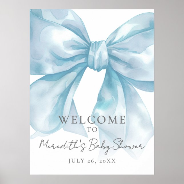 Affiche de bienvenue Baby shower Bleu Bow (Devant)