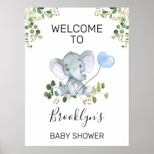 Affiche de bienvenue Baby shower Blue Balloon Elep