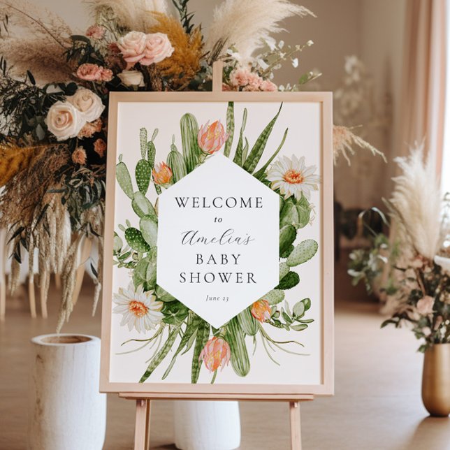 Affiche de bienvenue Baby shower Boho Cactus (Créateur téléchargé)