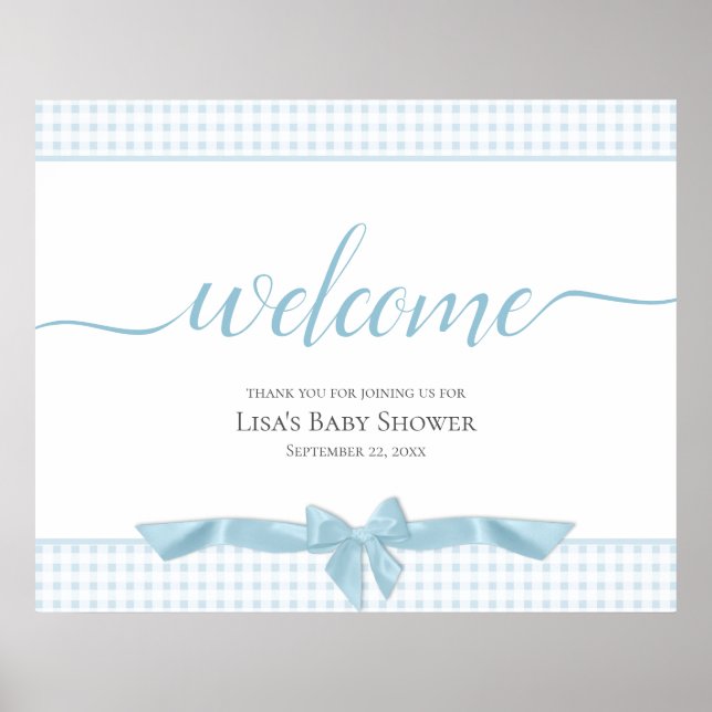 Affiche de bienvenue Baby shower Bows bleus (Devant)