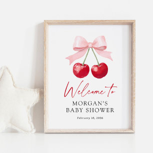 Affiche de bienvenue Baby shower cerise