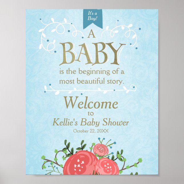 Affiche de bienvenue baby shower C'est un garçon F (Devant)