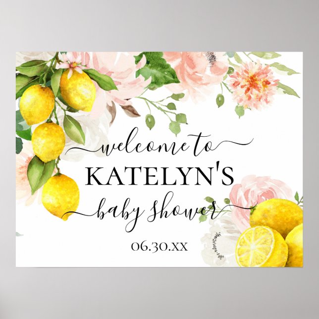 Affiche de bienvenue Baby shower citron pour Baby  (Devant)