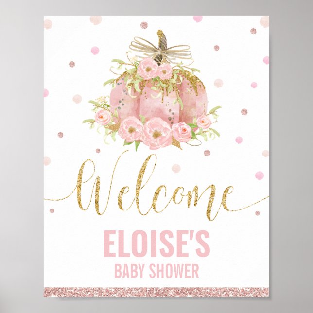 Affiche de bienvenue Baby shower Citrouille rose (Devant)