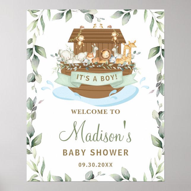 Affiche de bienvenue Baby shower d'arche de Noah à (Devant)