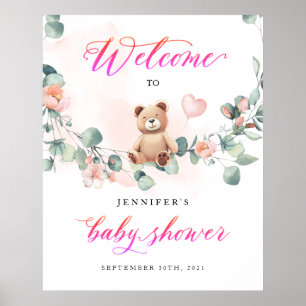 Affiche de bienvenue Baby shower de fille rose our